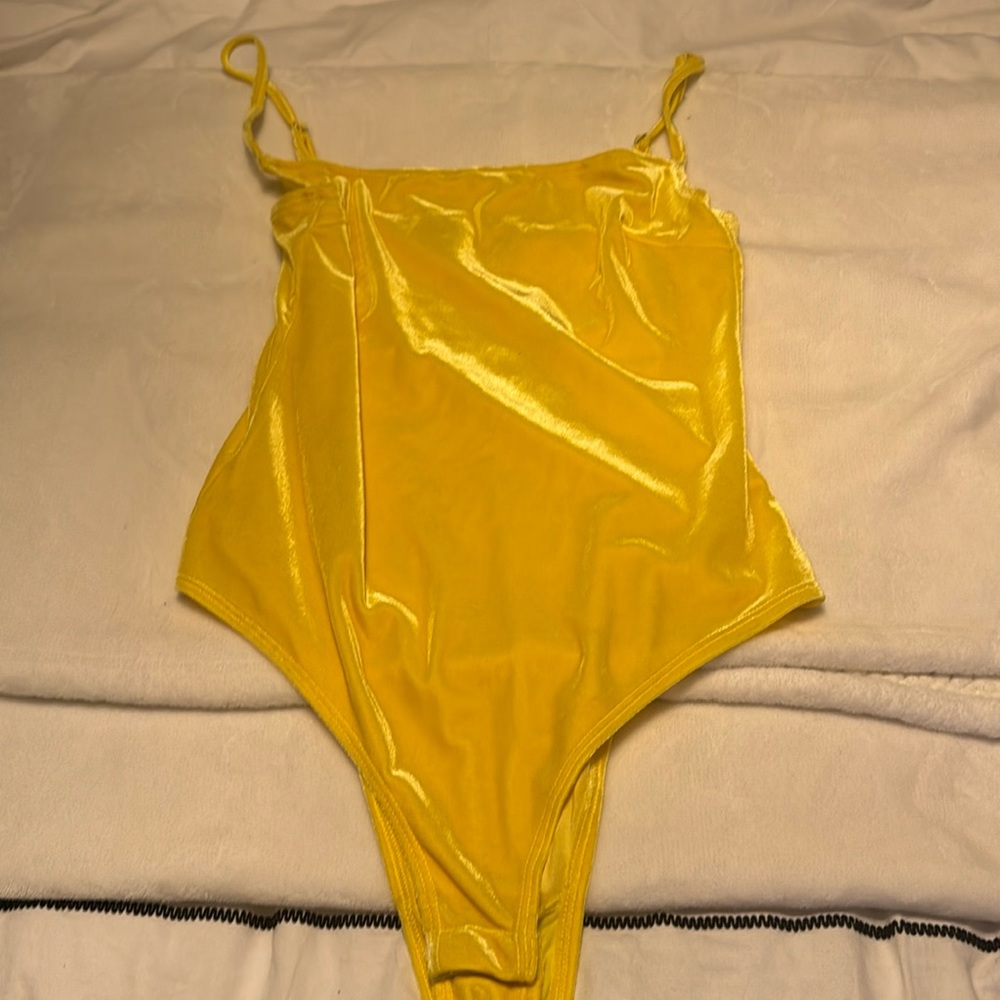 Yellow velvet bodysuit